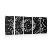 Tablou 5-piese Mandala în design alb-negru