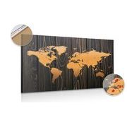 DECORATIVE PINBOARD ORANGE MAP ON WOOD - PICTURES ON CORK - PICTURES