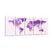 5-częściowy obraz szczegółowa mapa świata w kolorze fioletowym