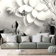 Samolepilna tapeta črno-beli abstraktni cvetovi