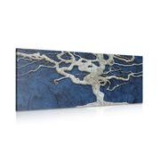 PICTURE ABSTRACT TREE ON WOOD WITH BLUE CONTRAST - PICTURES OF TREES AND LEAVES - PICTURES