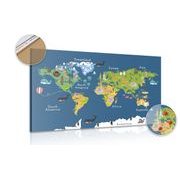 Obraz na korku mapa světa pro děti
