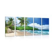 TABLEAU EN 5 PARTIES – BELLE PLAGE AUX SEYCHELLES - TABLEAUX DE LA NATURE ET DES PAYSAGES - TABLEAUX