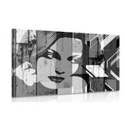 CANVAS PRINT PORTRAIT OF A WOMAN IN BLACK AND WHITE - BLACK AND WHITE PICTURES - PICTURES