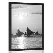POSTER SAILBOAT AT SUNSET IN BLACK AND WHITE - BLACK AND WHITE - POSTERS