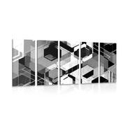 Tablou 5-piese geometrie abstractă în design alb-negru