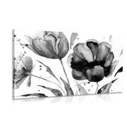 CANVAS PRINT BEAUTIFUL TULIPS IN AN INTERESTING DESIGN IN BLACK AND WHITE - BLACK AND WHITE PICTURES - PICTURES