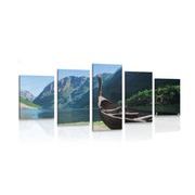 IMPRESSION SUR TOILE EN 5 PARTIES BATEAU VIKING EN BOIS - IMPRESSION SUR TOILE DE NATURE ET PAYSAGE - IMPRESSION SUR TOILE