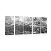5-dílný obraz majestátní horská krajina v černobílém provedení