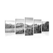 5-dielny obraz zamrznuté hory v čiernobielom prevedení