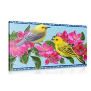 CANVAS PRINT BIRDS AND FLOWERS IN A VINTAGE DESIGN - STILL LIFE PICTURES - PICTURES