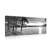Picture of a sunset over a lake in black & white