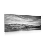 CANVAS PRINT SUNSET OVER THE LAKE IN BLACK AND WHITE - BLACK AND WHITE PICTURES - PICTURES