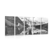 5-dílný obraz nádherná horská krajina v černobílém provedení