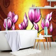 WALLPAPER VIOLET FLOWERS IN ETHNO STYLE - ABSTRACT WALLPAPERS - WALLPAPERS