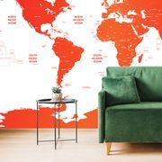 Samoprzylepna tapeta mapa świata z poszczególnymi państwami na czerwono