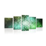 5-PIECE CANVAS PRINT MANDALA WITH A GALACTIC BACKGROUND IN SHADES OF GREEN - PICTURES FENG SHUI - PICTURES