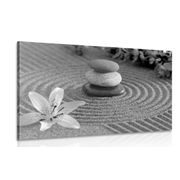 Wandbild Zen-Garten und Steine im Sand in Schwarz-Weiß
