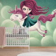 PAPIER PEINT FILLE AVEC UNE LICORNE - PAPIER PEINT POUR ENFANTS - PAPIER PEINT