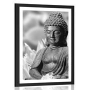 POSTER WITH MOUNT PEACEFUL BUDDHA IN BLACK AND WHITE - BLACK AND WHITE - POSTERS