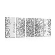 IMPRESSION SUR TOILE EN 5 PARTIES MANDALA FLORAL ABSTRAIT EN NOIR ET BLANC - IMPRESSIONS SUR TOILE NOIR ET BLANC - IMPRESSION SUR TOILE