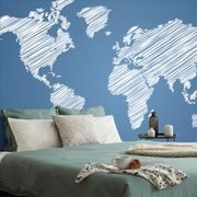 Samolepilna tapeta šrafirani zemljevid sveta na modrem ozadju