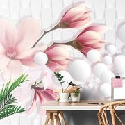 SELF ADHESIVE WALLPAPER MAGNOLIA WITH ABSTRACT ELEMENTS - SELF-ADHESIVE WALLPAPERS - WALLPAPERS