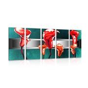 5-dielny obraz abstraktné červené kaly