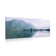 CANVAS PRINT PAINTED MOUNTAINS BY THE LAKE - PICTURES OF NATURE AND LANDSCAPE - PICTURES