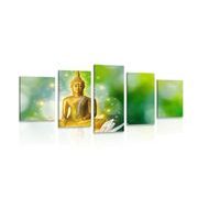 5 part picture gold Buddha on a lotus flower