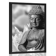 POSTER FRIEDLICHER BUDDHA IN SCHWARZ-WEISS - SCHWARZ-WEISS - POSTER