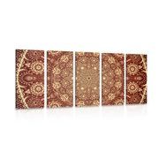 5 part picture beautiful Mandala with lace in burgundy color