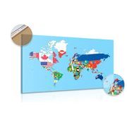 Picture on cork world map with flags