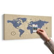 WANDBILD AUF KORK WELTKARTE MIT KOMPASS IM RETRO-STIL - WANDBILDER AUF KORK - BILDER