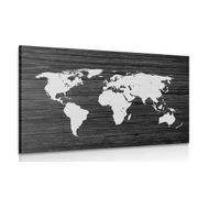 Obraz mapa světa na dřevě v černobílém provedení