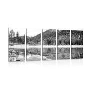 5-PIECE CANVAS PRINT LAKE IN BEAUTIFUL NATURE IN BLACK AND WHITE - BLACK AND WHITE PICTURES - PICTURES