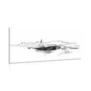 Slika jahta na moru u crno-bijelom dizajnu