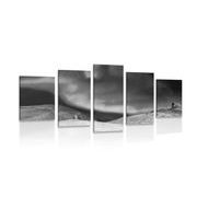 5 part picture north polar glow in the sky in black & white