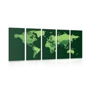 5-teiliges Wandbild Detaillierte Weltkarte in Grün