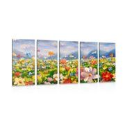 QUADRO IN 5 PARTI PITTURA AD OLIO DI FIORI SELVATICI - QUADRI DI NATURA E PAESAGGIO - QUADRI