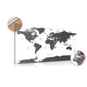 DECORATIVE PINBOARD WORLD MAP WITH INDIVIDUAL STATES IN GRAY COLOR - PICTURES ON CORK - PICTURES