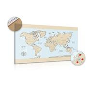 Picture on cork world map with beige border