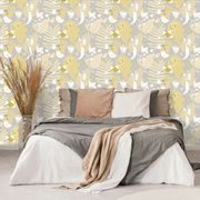 WALLPAPER FOLKLORE THEME IN GRAY-YELLOW DESIGN - WALLPAPERS VINTAGE AND RETRO - WALLPAPERS