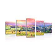 5-PIECE CANVAS PRINT HAYSTACKS IN THE CARPATHIAN MOUNTAINS - PICTURES OF NATURE AND LANDSCAPE - PICTURES