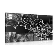Canvas print floral illustration in black and white