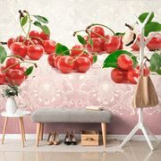 SELF ADHESIVE WALLPAPER CHERRIES ON AN INTERESTING TEXTURE - SELF-ADHESIVE WALLPAPERS - WALLPAPERS