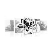 5-teiliges Wandbild Aquarell-Lotosblüte in Schwarz-Weiß