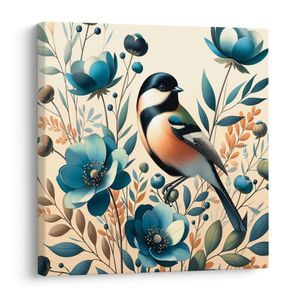 SLIKA SINIČKA V CVETLIČNEM VRTU - SLIKE PTIC - SLIKE