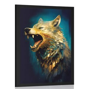 POSTER BLAU-GOLDENER WOLF - HERRSCHER DES TIERREICHS - POSTER