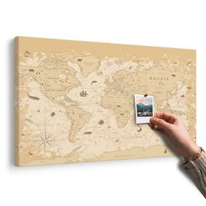 DECORATIVE PINBOARD MAP IN BEIGE DESIGN - PICTURES ON CORK - PICTURES